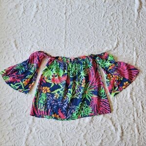 Lilly Pulitzer Silk Sanilla Top Indigo All Aglow Small S